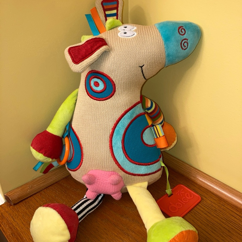 AI3I‎ Dolce Cow Activity Knit Rainbow Rattle Plush 16” Toy. Good condition.